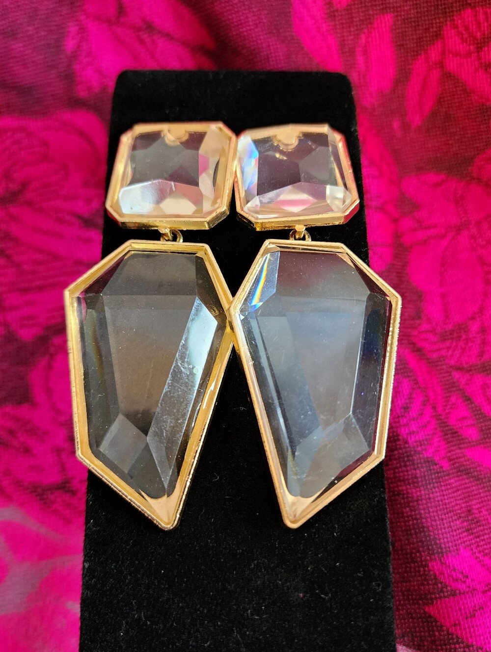 Crystal Prism Assymetrical Drop Earrings. NEW.